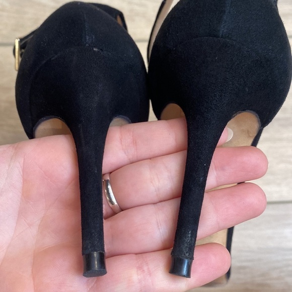 Barneys NY | Camoscio | Black Suede Bow Sandal Heels Classic Coquette Soft Girl - Picture 12 of 16